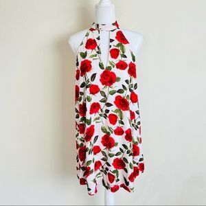 Forever 21 White Roses Keyhole Cutout Shift Mini Dress